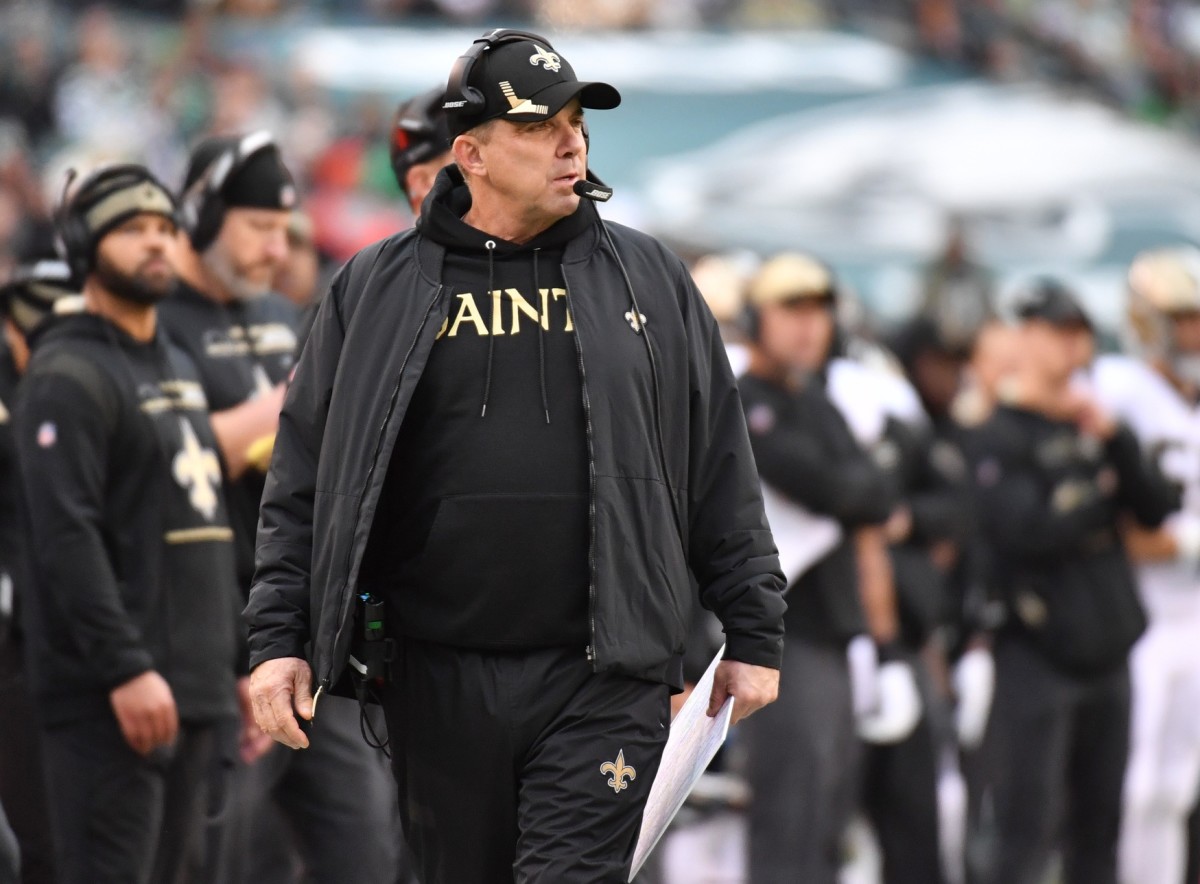 New Orleans Saints head coach Sean Payton against the Philadelphia Eagles at Lincoln Financial Field. Mandatory Credit: Eric Hartline-USA TODAY Sports